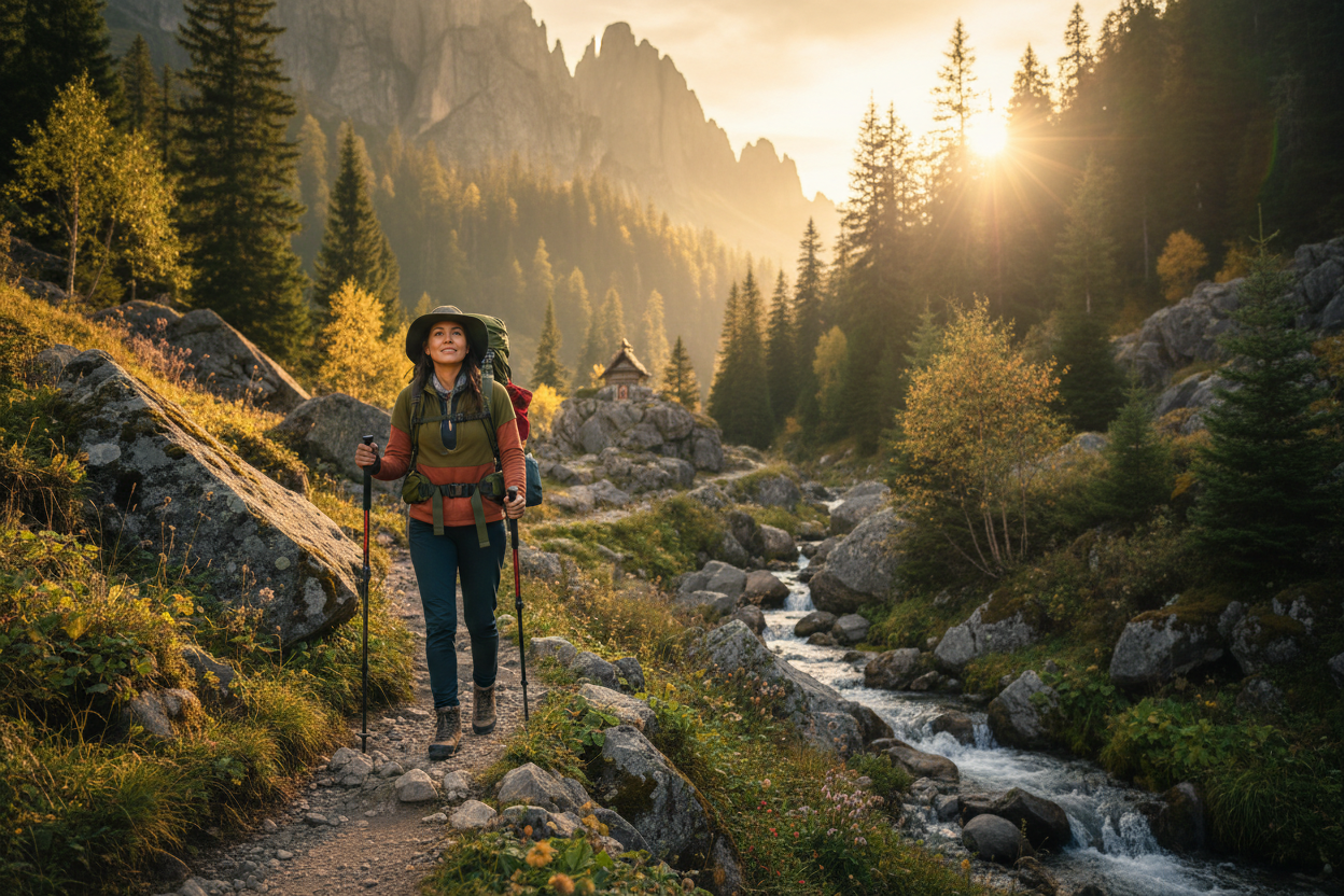Woman hiking on scenic trail